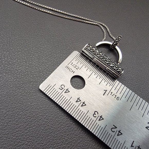 925 Marcasite Purse Pendant Necklace | 925 Italy Chain | Hinged Openwork Design - Picture 8 of 8